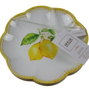 House & Garden Lemon Melamine 9" Salad Plates Scalloped Yellow Dot Set of 4 NWT